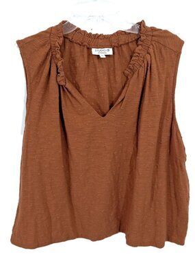 Studio B Sleeveless V-Neck Casual Top Ruffle Neck Swiss Dot Sienna Brown Sz 2X
